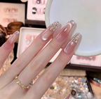 No Regrets Handmade Press On Nails Nude Clear Glass Pearl Luxury Transparent Skin-Friendly Premium False Nails.EP-0007