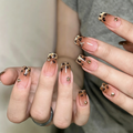 Maillard Leopard Print Cat Eye Short Handmade Reusable Press On Nails.EP-0014