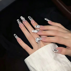 Starry Sky Sparkling Rhinestone Metal Butterfly Reusable Handmade Press On Nails.EP-0013
