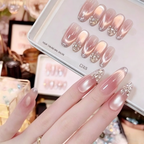 No Regrets Handmade Press On Nails Nude Clear Glass Pearl Luxury Transparent Skin-Friendly Premium False Nails.EP-0007