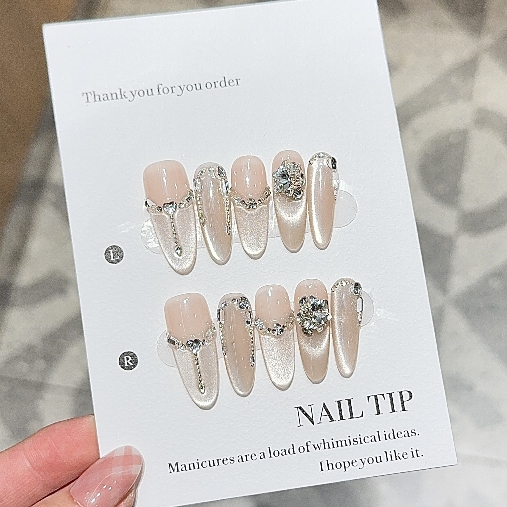 Medium Long Press On Nails, Handmade Luxury Ins Aesthetic False Nails.EP-0005
