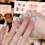 Blue Dopamine Handmade Press On Nails Ice Clear Blue Diamond Cat Eye Nail Art.EP-0009