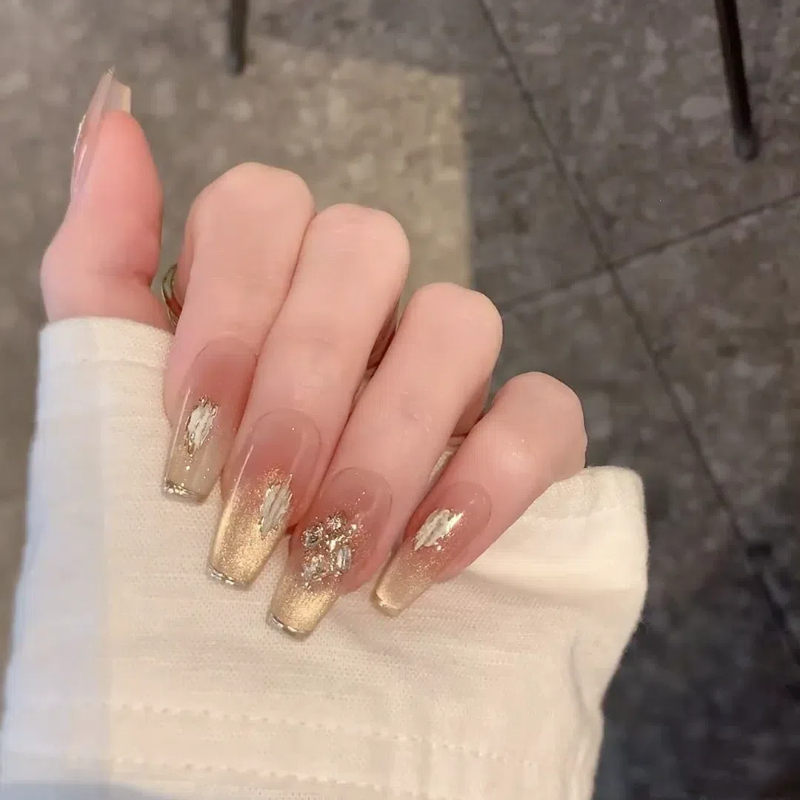 Handmade Medium Long Press On Nails, Luxury Ins Aesthetic Reusable Fake Nail Patches for Women.EP-0002