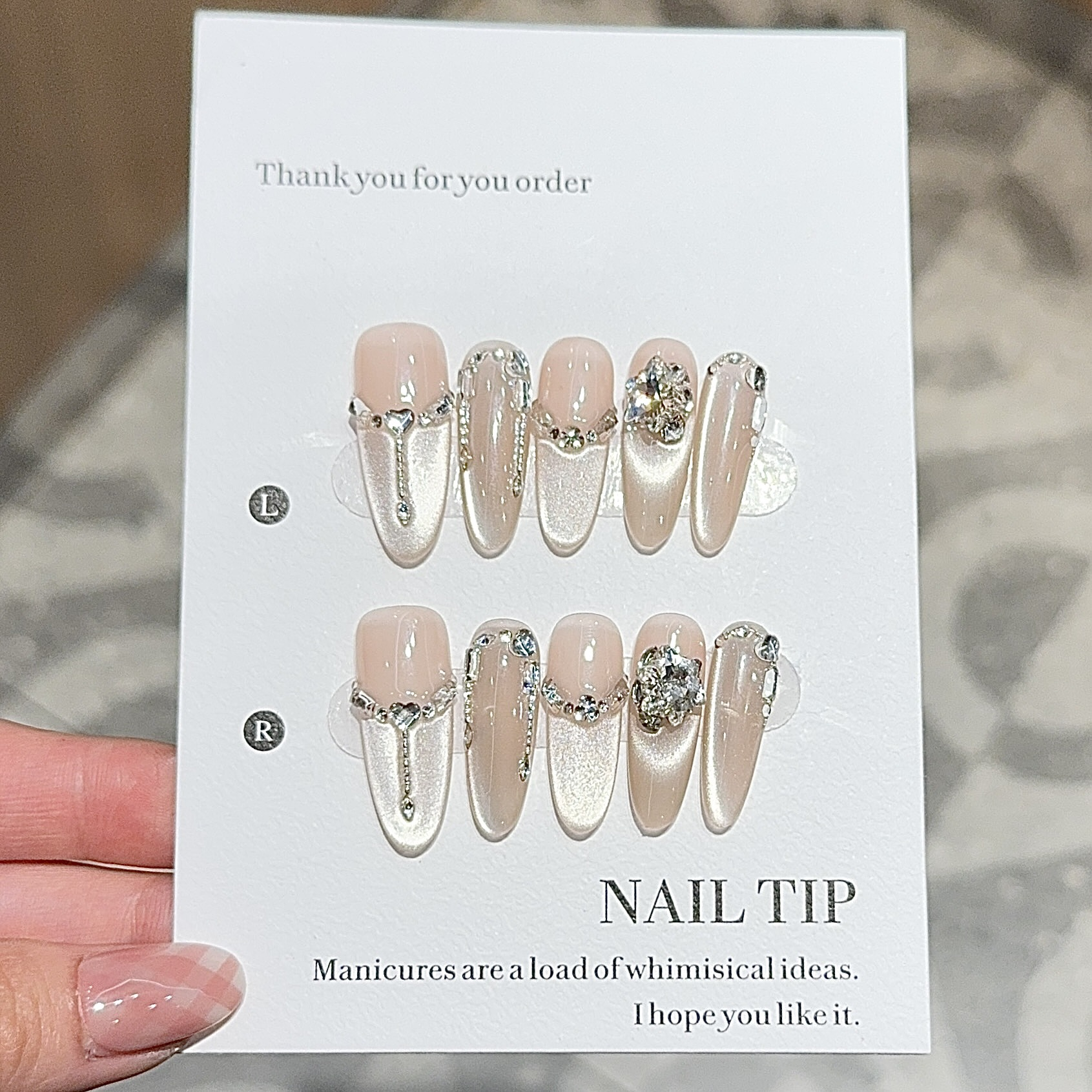 Medium Long Press On Nails, Handmade Luxury Ins Aesthetic False Nails.EP-0005