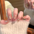 Handmade Medium Long Press On Nails, Luxury Ins Aesthetic Reusable Fake Nail Patches for Women.EP-0002