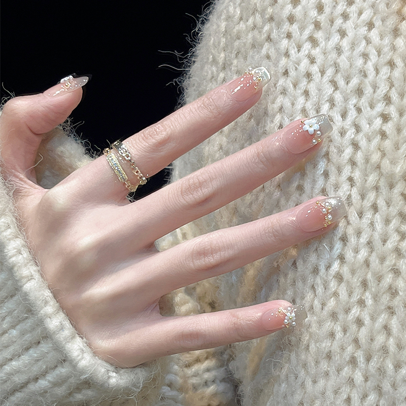 Cold Tone Cat Eye Press On Nails, Handmade Gold Foil Rhinestone Glitter Luxury Nails.EP-0004