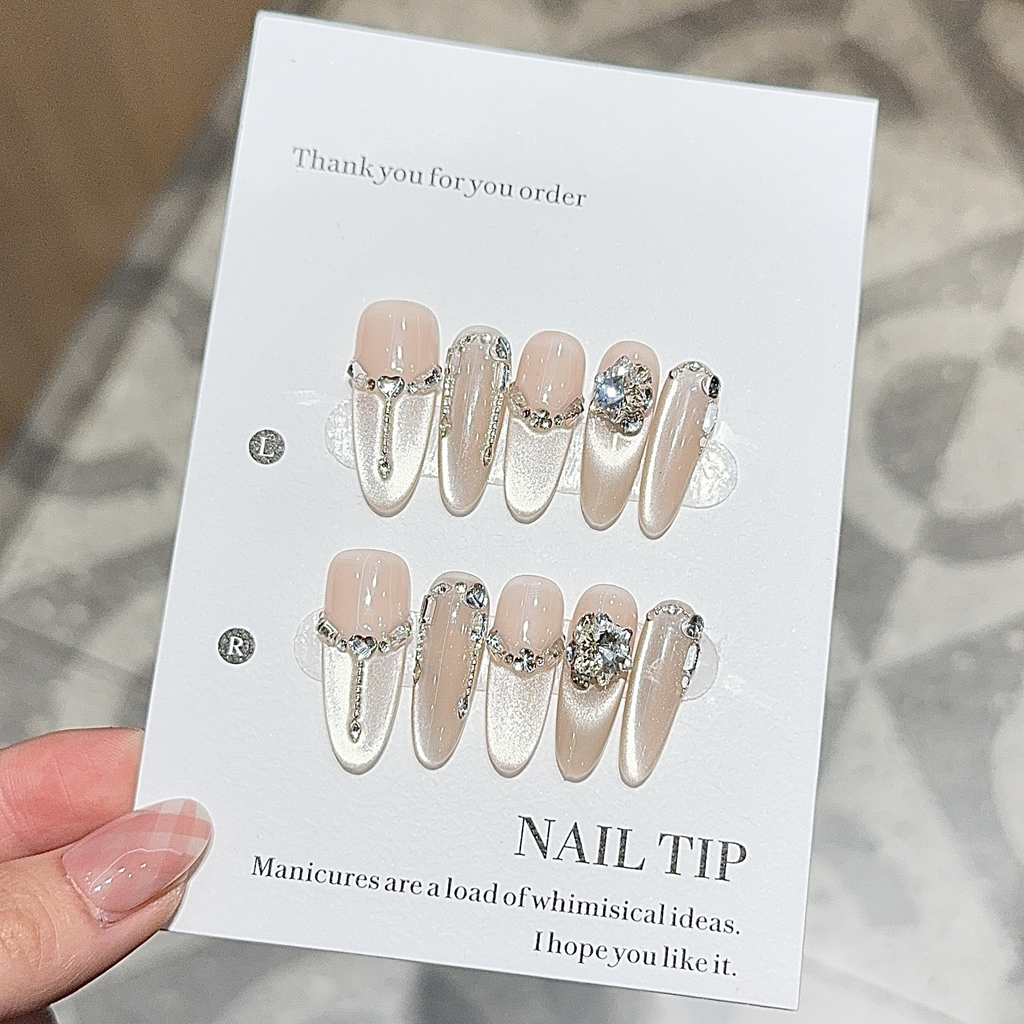 Medium Long Press On Nails, Handmade Luxury Ins Aesthetic False Nails.EP-0005