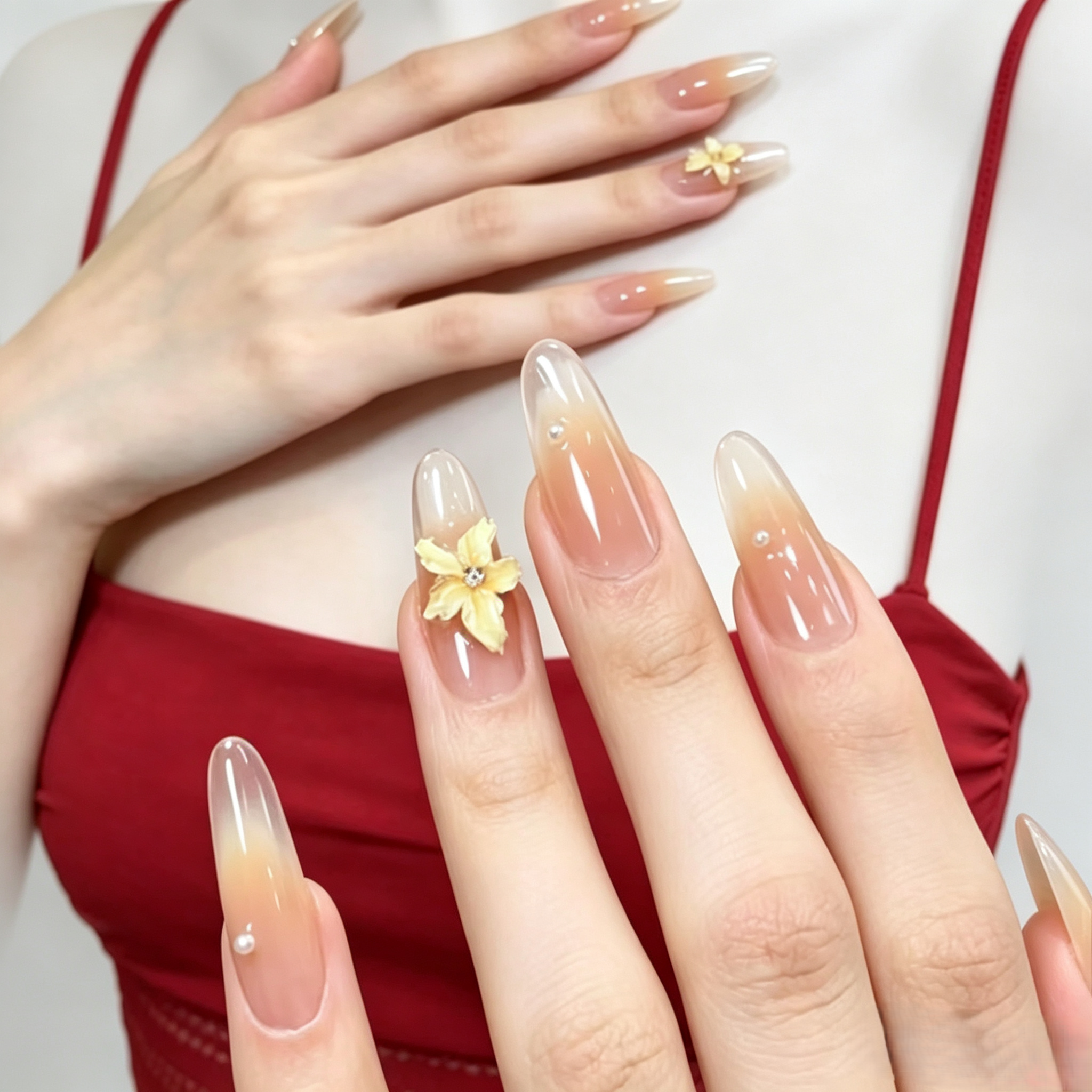 Butter Yellow 3D Floral Press On Nails | Handmade Luxury Set