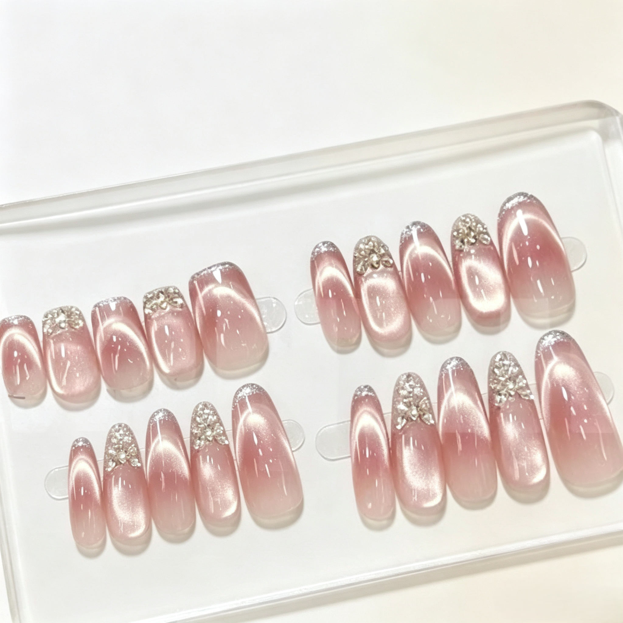 Handmade Nude Press On Nails | Glass Pearl Luxury Reusable Set