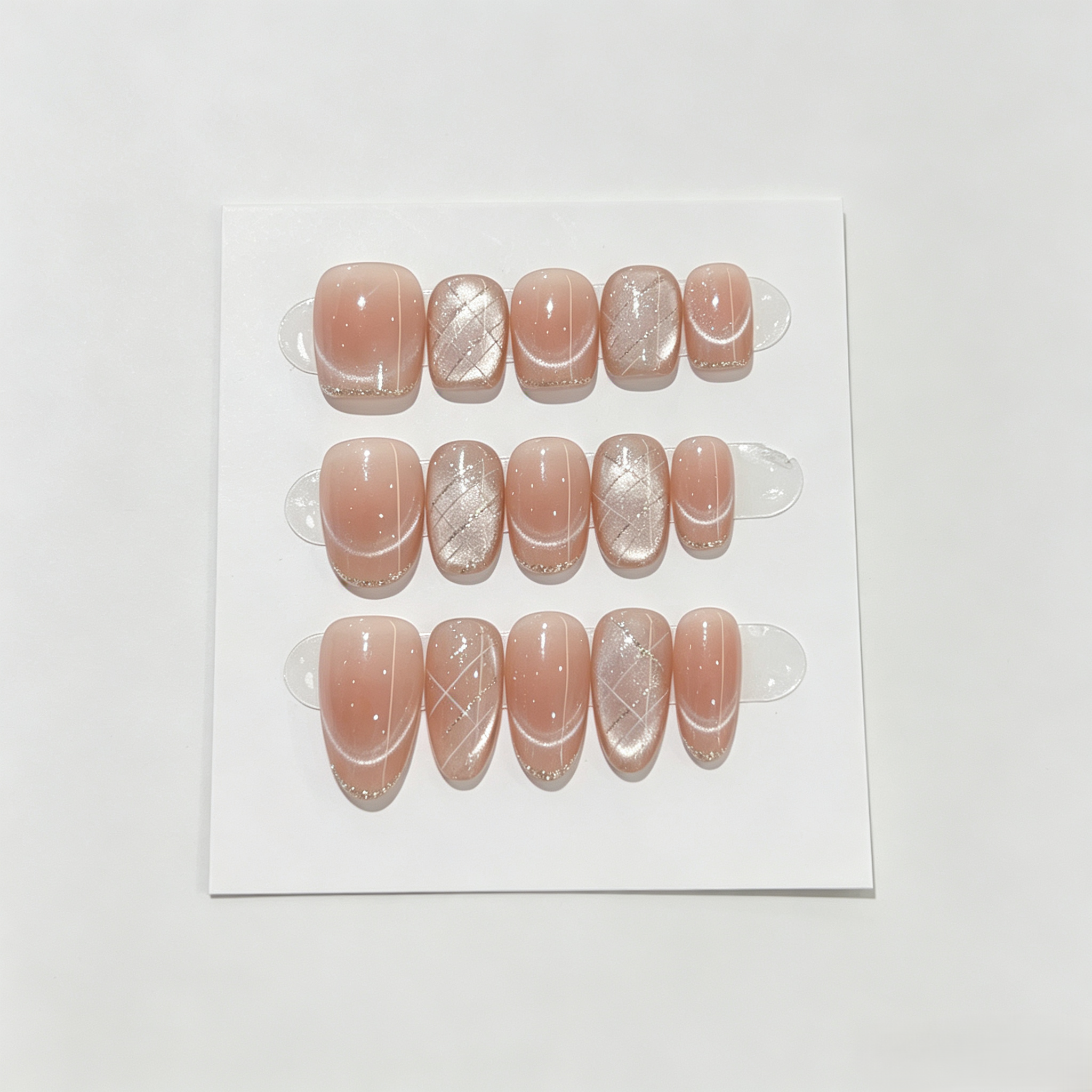 Nude Blush Cat Eye French Tip Press On Nails | Minimalist Handmade Set
