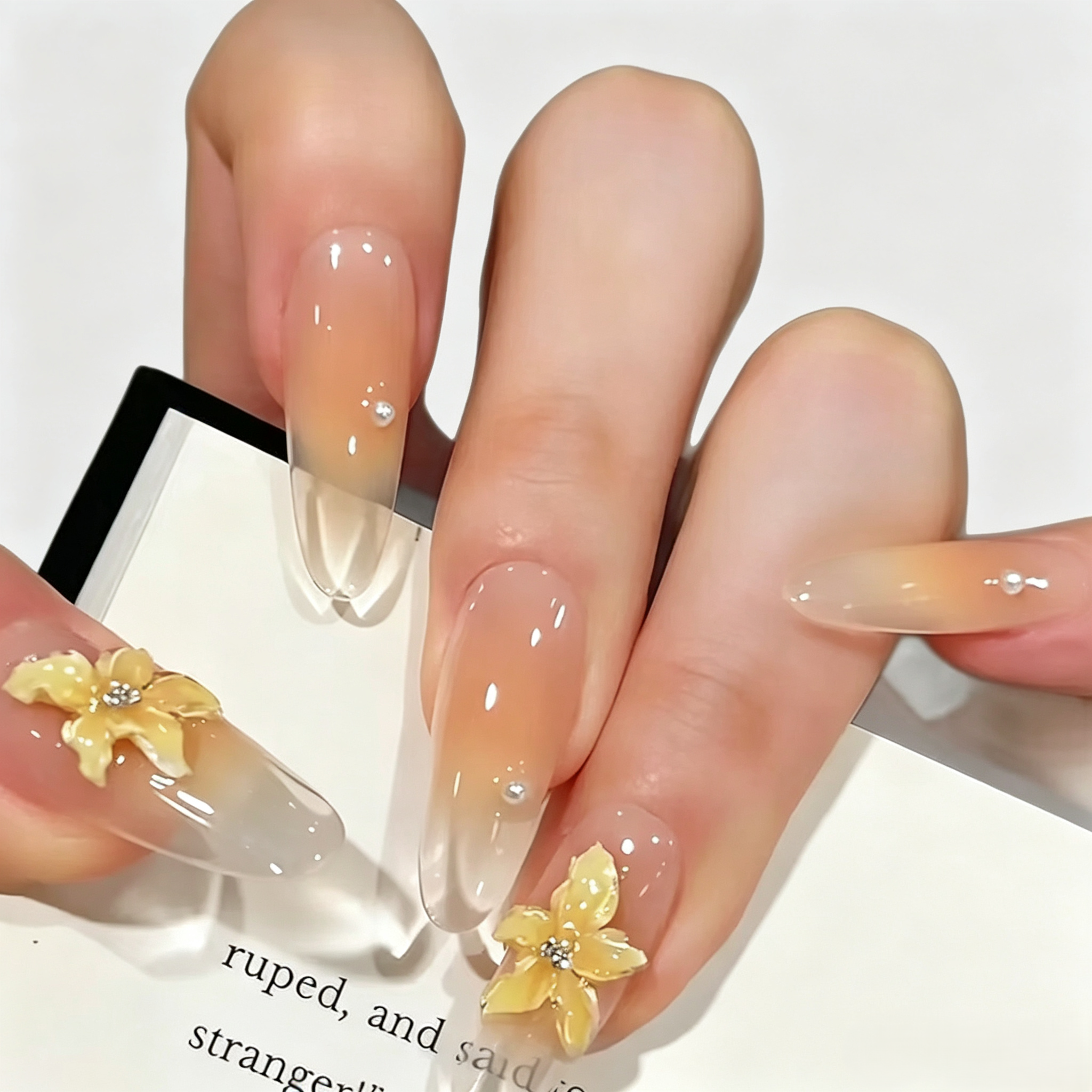 Butter Yellow 3D Floral Press On Nails | Handmade Luxury Set