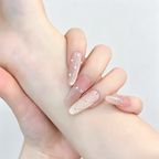 Icy Sheer Cat Eye French Tip Press On Nails | Sparkle Polka Dot Set