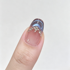 Blue Cat Eye Press On Nails with Bow | Handmade Luxury Gel Set
