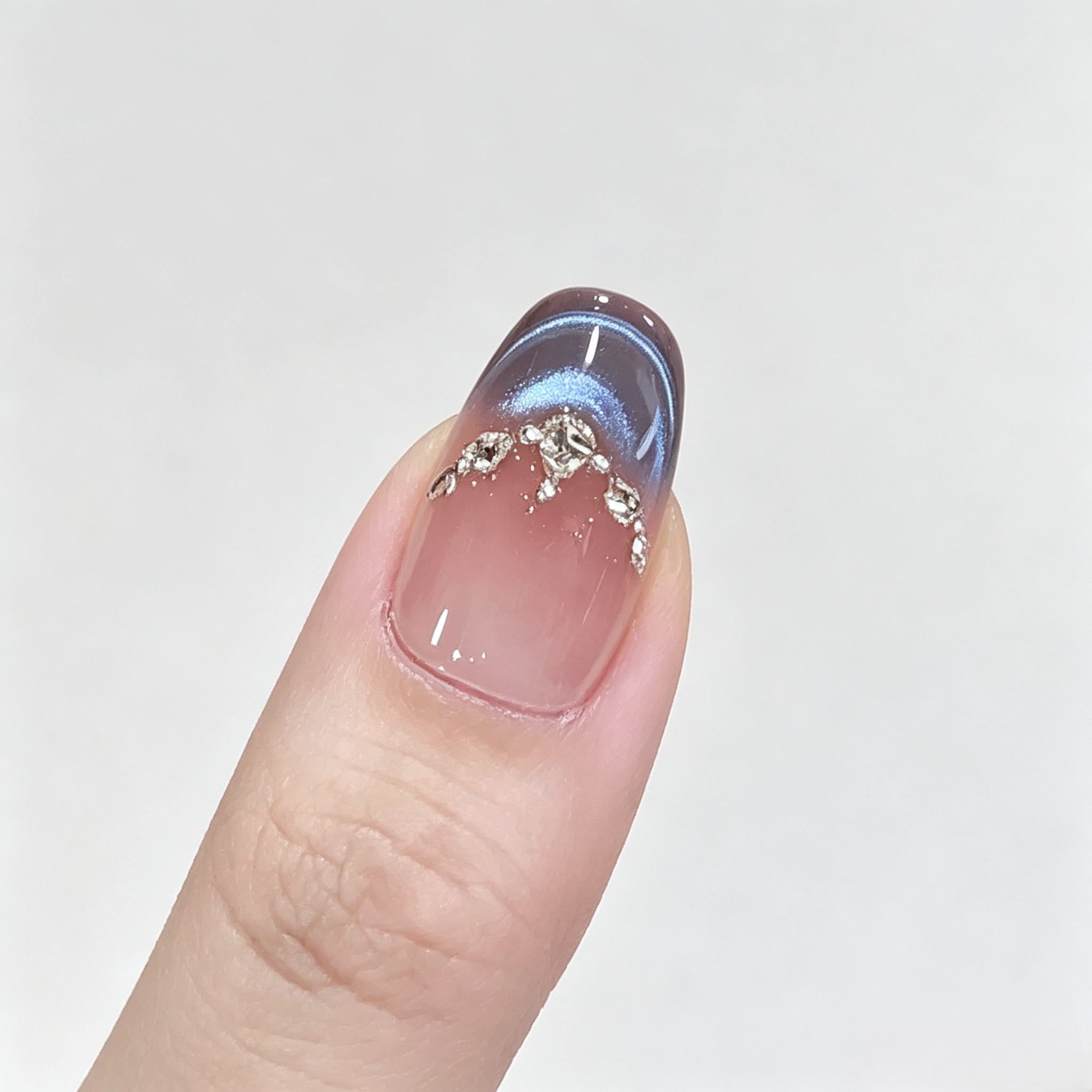 Blue Cat Eye Press On Nails with Bow | Handmade Luxury Gel Set