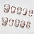 Gold Rose Cat Eye Press On Nails | Ice Crystal 3D Hand-Painted Set