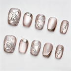 Gold Rose Cat Eye Press On Nails | Ice Crystal 3D Hand-Painted Set