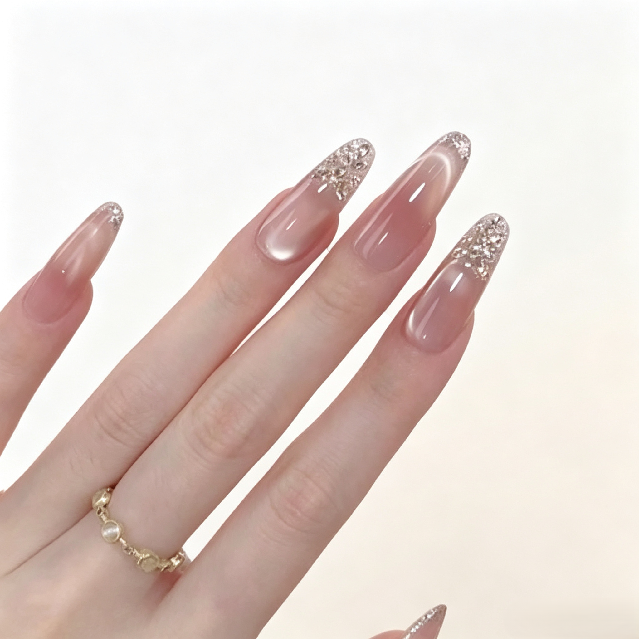 Handmade Nude Press On Nails | Glass Pearl Luxury Reusable Set