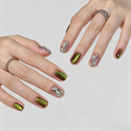 Jade Green Cat Eye Press On Nails | Handmade Luxury Short Set