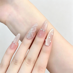 Icy Sheer Cat Eye French Tip Press On Nails | Sparkle Polka Dot Set
