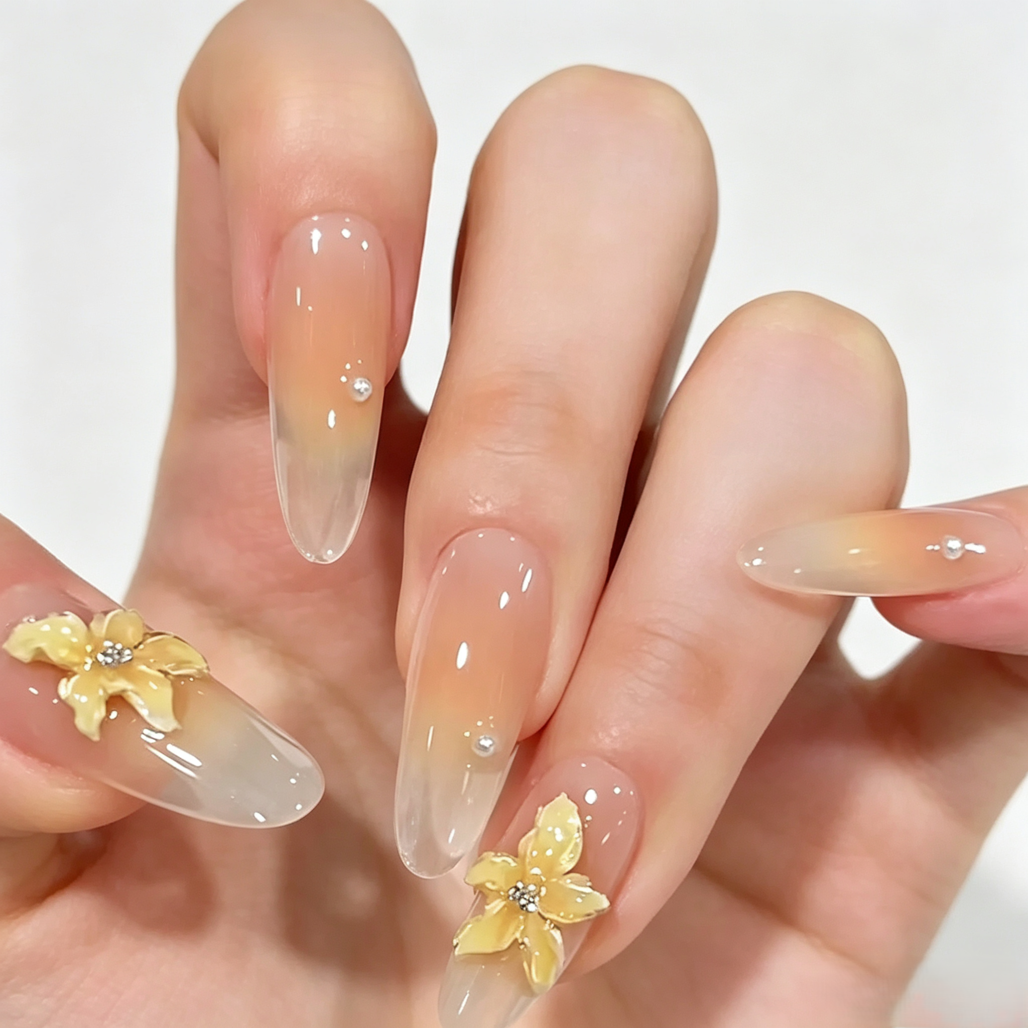 Butter Yellow 3D Floral Press On Nails | Handmade Luxury Set