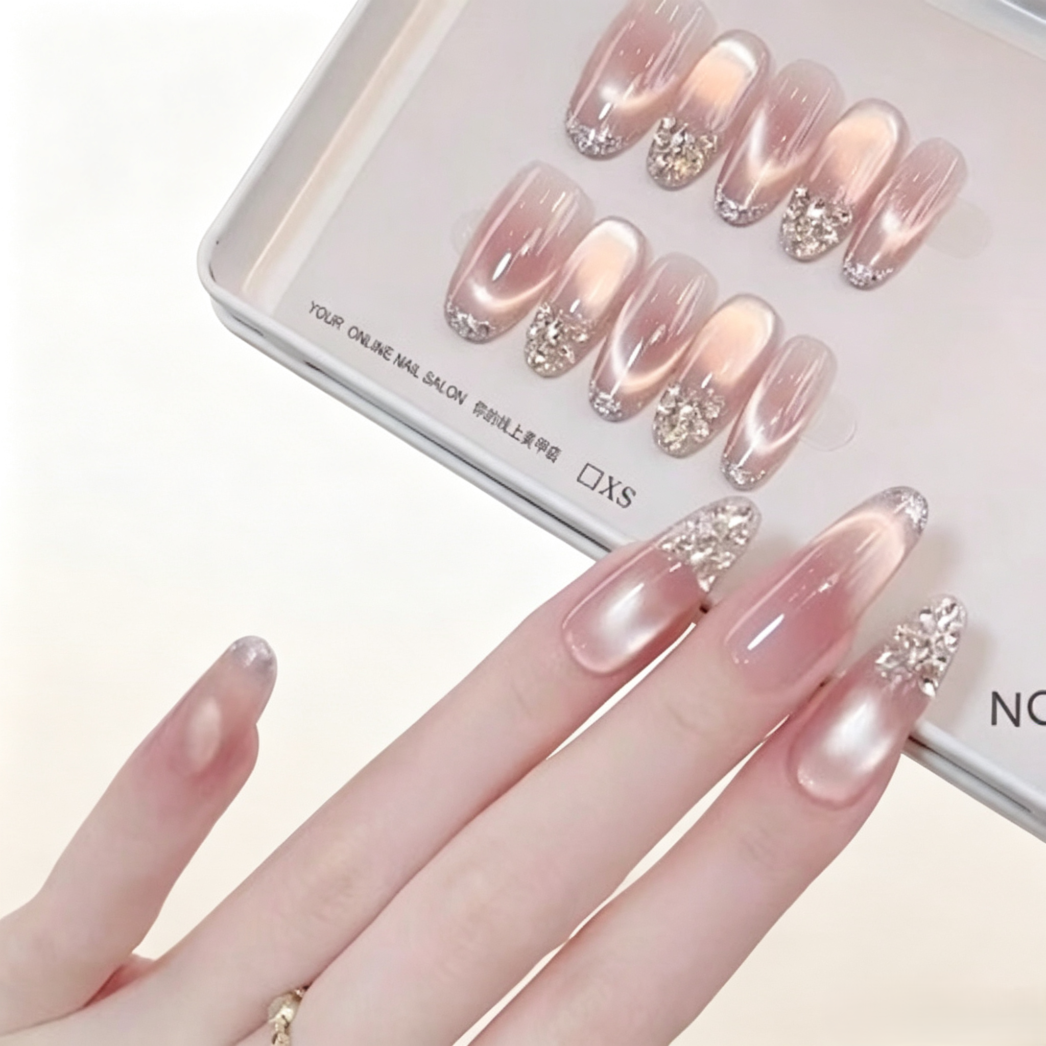 Handmade Nude Press On Nails | Glass Pearl Luxury Reusable Set