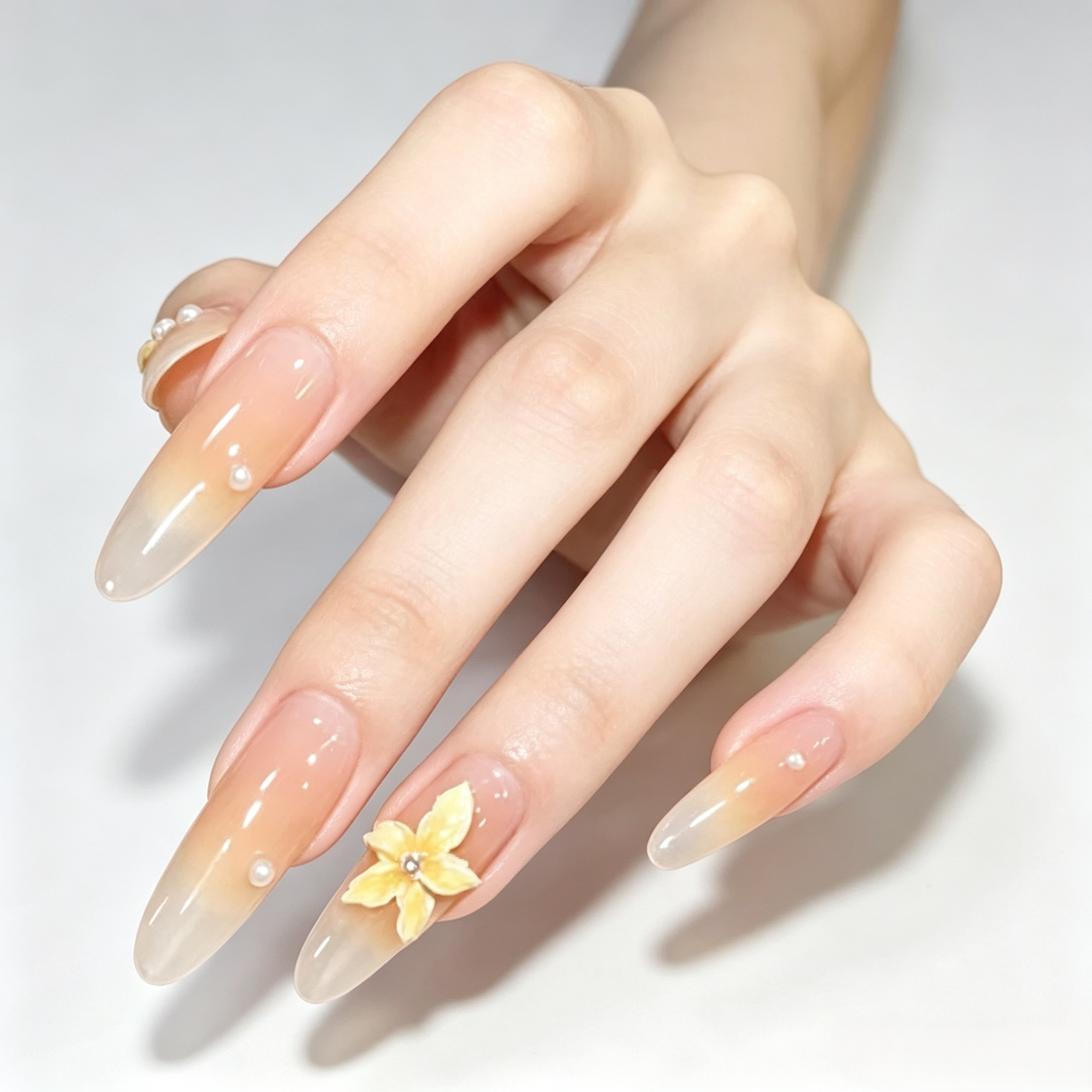 Butter Yellow 3D Floral Press On Nails | Handmade Luxury Set