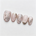 Gold Rose Cat Eye Press On Nails | Ice Crystal 3D Hand-Painted Set