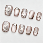 Gold Rose Cat Eye Press On Nails | Ice Crystal 3D Hand-Painted Set