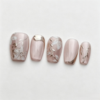Gold Rose Cat Eye Press On Nails | Ice Crystal 3D Hand-Painted Set