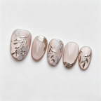 Gold Rose Cat Eye Press On Nails | Ice Crystal 3D Hand-Painted Set