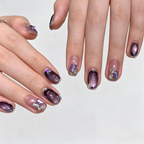 Purple Sparkle Cat Eye Press On Nails | Handmade Chrome Glitter Set