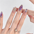 Purple Cat Eye Press On Nails | Handmade Couture Luxury Set