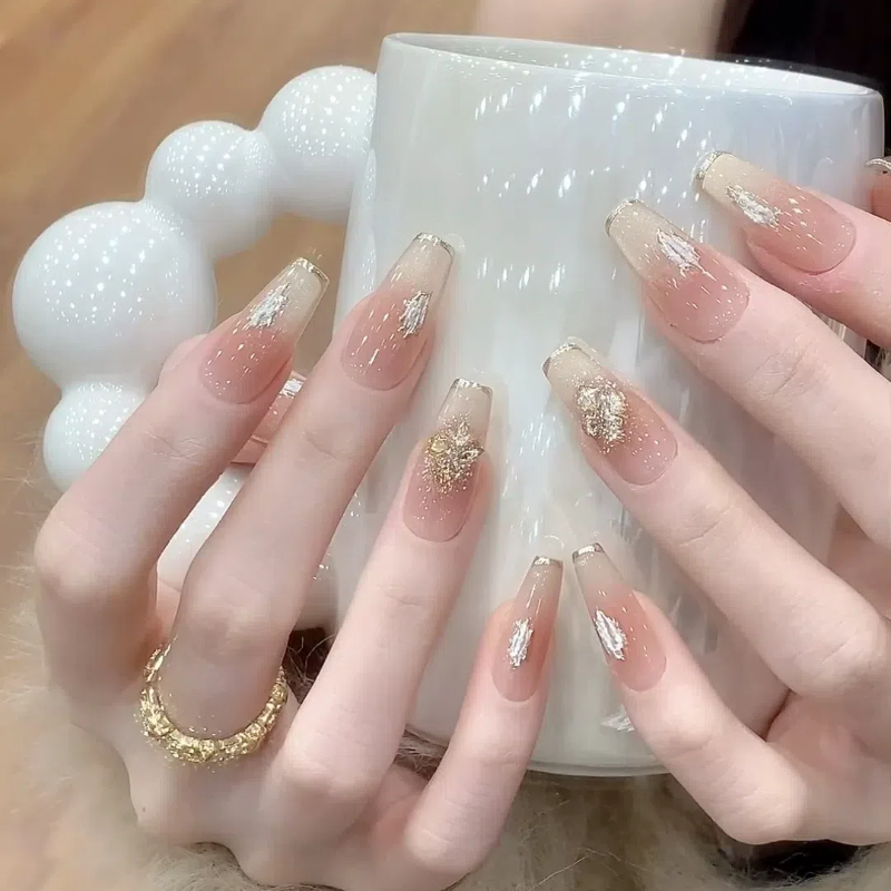 Handmade Medium Long Press On Nails, Luxury Ins Aesthetic Reusable Fake Nail Patches for Women.EP-0002
