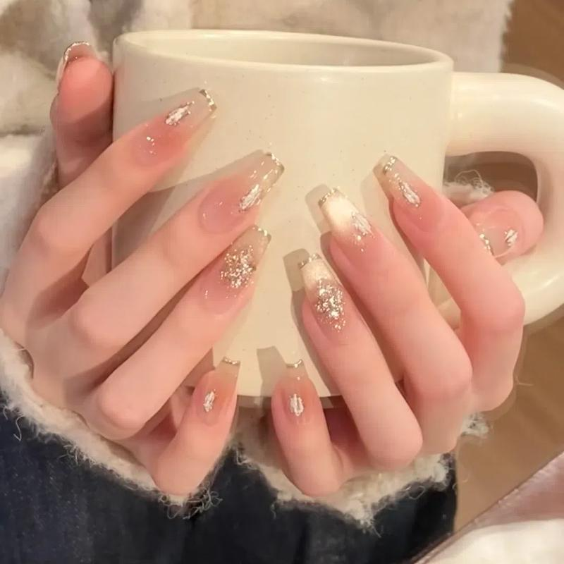 Handmade Medium Long Press On Nails, Luxury Ins Aesthetic Reusable Fake Nail Patches for Women.EP-0002