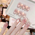 No Regrets Handmade Press On Nails Nude Clear Glass Pearl Luxury Transparent Skin-Friendly Premium False Nails.EP-0007