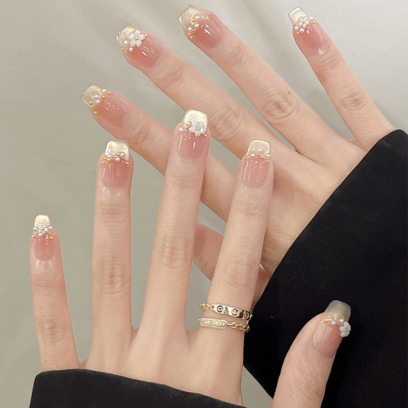 Cold Tone Cat Eye Press On Nails, Handmade Gold Foil Rhinestone Glitter Luxury Nails.EP-0004