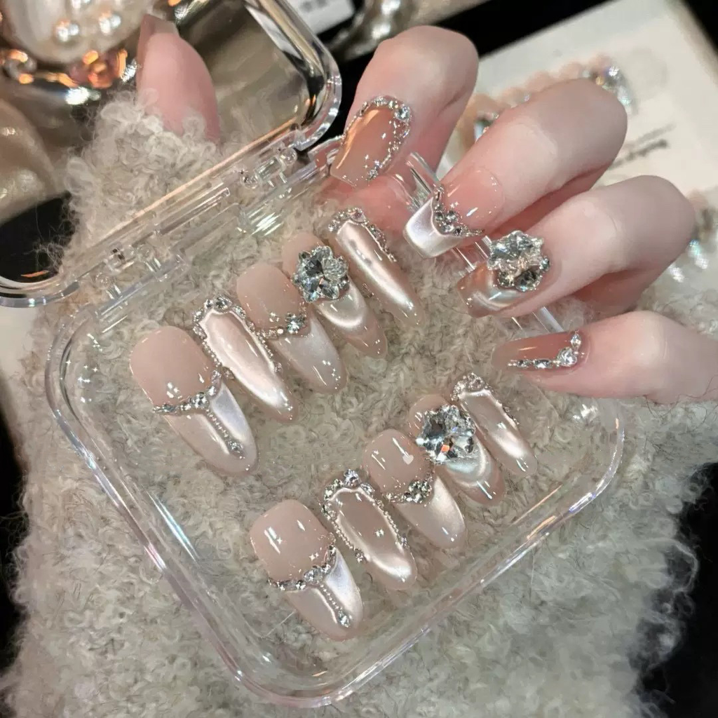 Medium Long Press On Nails, Handmade Luxury Ins Aesthetic False Nails.EP-0005